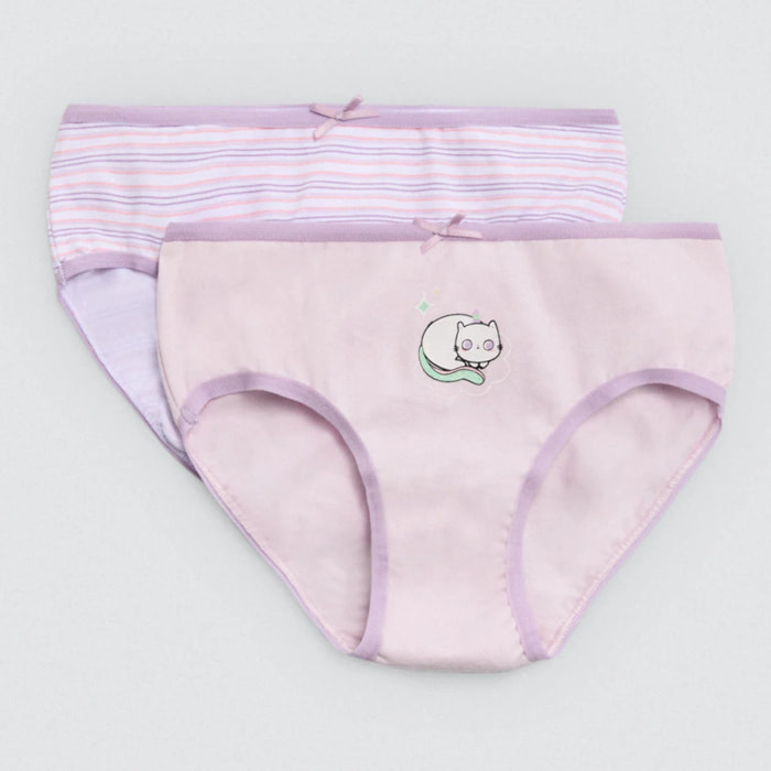 Confezione da 2 mutandine per bambini in cotone stampato Meow
