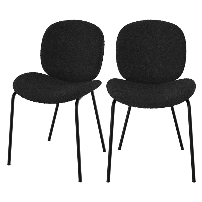 Lot de 2 chaises en tissu bouclé noir et pieds en métal noir - Iris