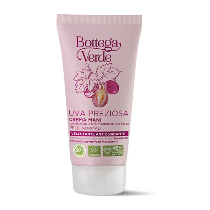 Uva Preziosa - Crema mani - vellutante antiossidante - con estratto iperfermentato di Uva rossa - pelli normali