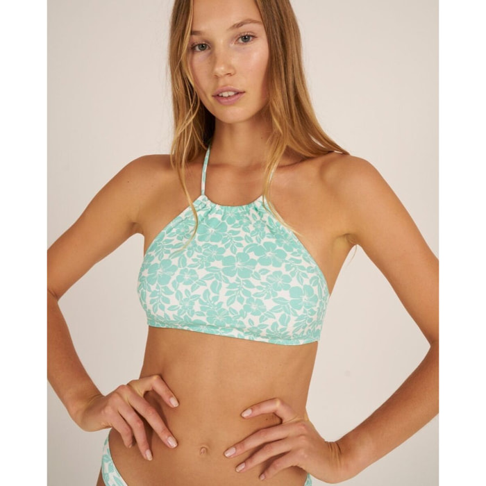 Top de bikini anudado al cuello con estampado floral