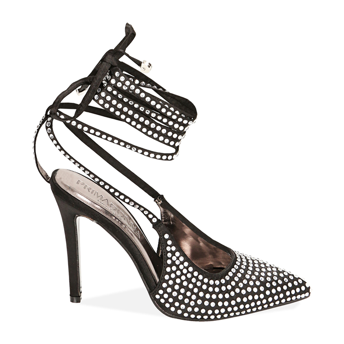 Salón con cordones de raso negro, tacón 11 cm