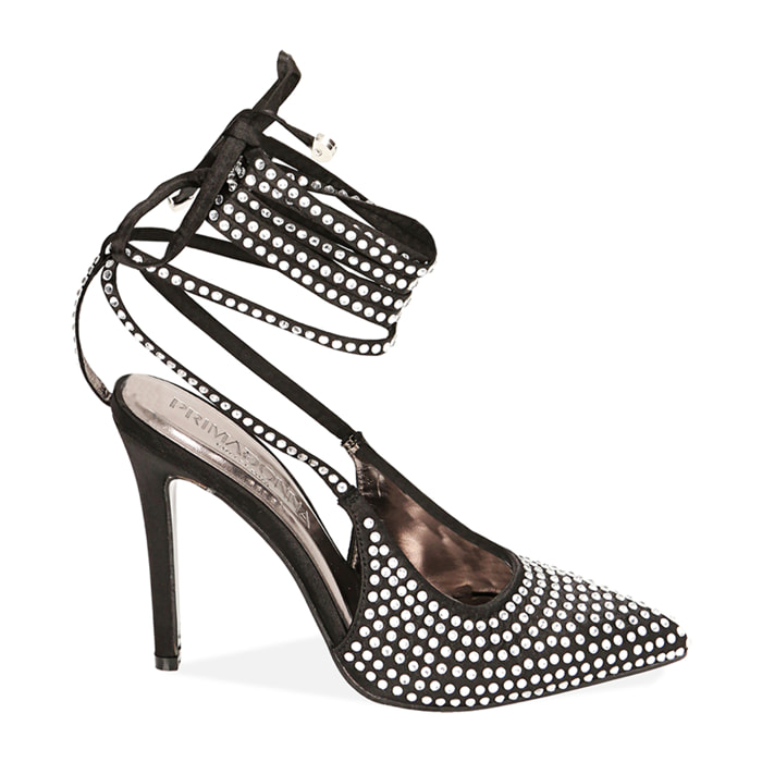 Salón con cordones de raso negro, tacón 11 cm