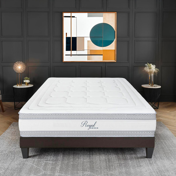 Ensemble Matelas Royal 5* & Sommier KIT15, 24 cm, Mémoire de Forme et Mousse Hypersoft, Technologie tri-Lattes, Soutien Mi-Ferme