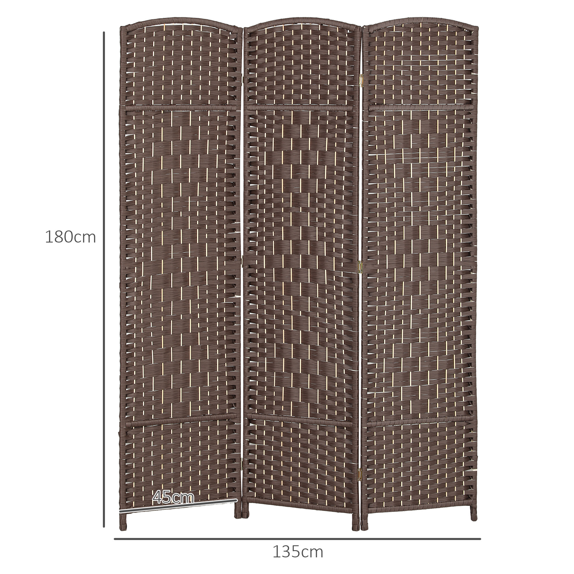 Paravent intérieur 3 panneaux pliables en bois séparateur de pièce style bohème tissé chocolat