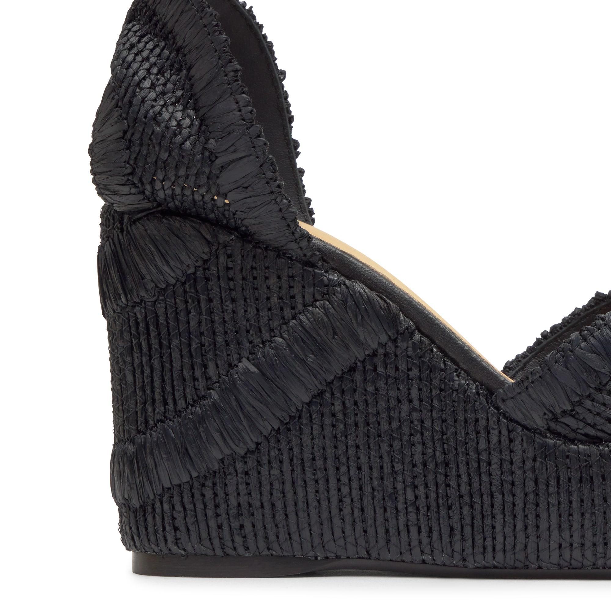 Alpargata Charmie cuña forrada en rafia natural bordada con pulsera y escote en V