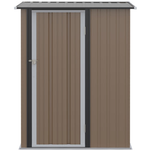 Abri de jardin - remise pour outils - cabanon porte verrouillable - dim. 142L x 84l x 189H cm - tôle d'acier marron blanc