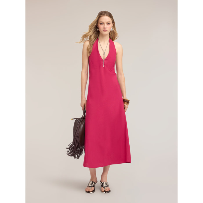 Motivi - Vestito lungo ad A in misto lino - Fucsia