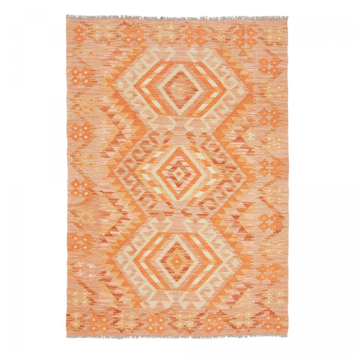 Tapis kilim géométrique, tissé plat en laine, ZIRU