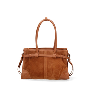 Borsa a spalla da donna Made in Italy - Modello Novara Ultra - Pelle scamosciata - 31.5 x 20.0 x 14.0 cm