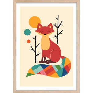 Affiche enfant rainbow fox Affiche + cadre en bois - Chêne