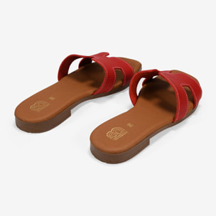 Sandalias planas rojas en piel con plantilla acolchada