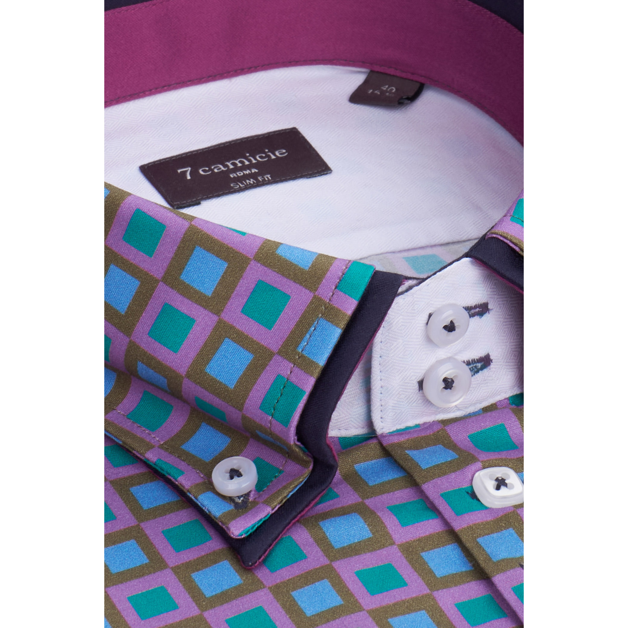 Camicia Uomo 2 Bottoni Button Down 7bottoni Doppio Coll Popeline Stampato Viola Ciclamino Verde Tiffany
