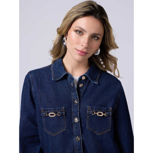 Oltre - Camicia in denim con fibbie metalliche - Blu