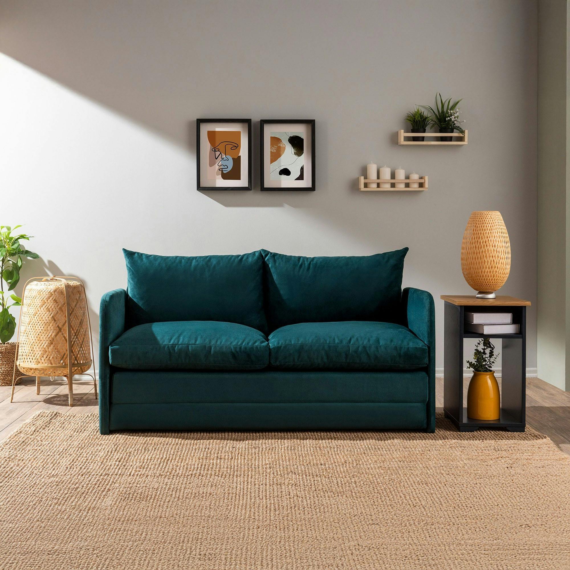 Canapé-lit en tissu bleu lagon, 2 personnes 140 cm ORURO