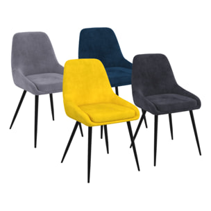 Chaises Olivia velours mix couleurs (bleu, gris clair, gris foncé, jaune) pieds métal - lot de 4