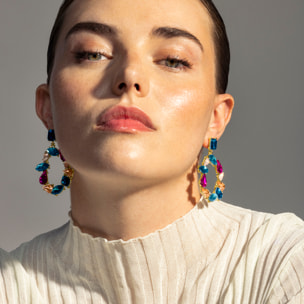 Pendientes de Lacado Blanco acabado en oro amarillo de 18k