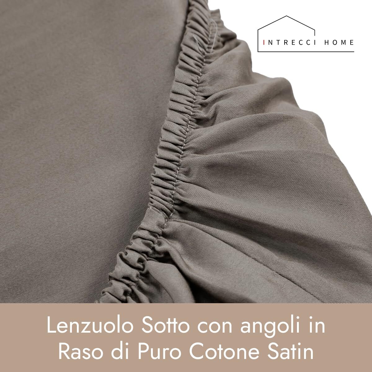 Intrecci Home Lenzuolo con Angoli, Lenzuolo Sotto in Raso di Puro Cotone Satin,Made in Italy, Morbidezza Suprema, Elegante e Confortevole, Tinta Unita