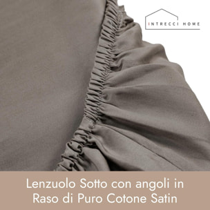 Intrecci Home Lenzuolo con Angoli, Lenzuolo Sotto in Raso di Puro Cotone Satin,Made in Italy, Morbidezza Suprema, Elegante e Confortevole, Tinta Unita