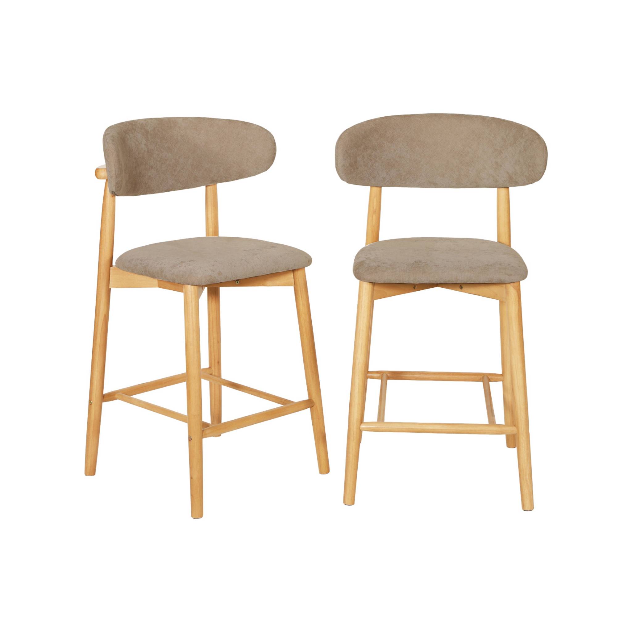 Tabouret de bar bois d'hévéa naturel et tissu chenille (lot de 2)  PAOLA