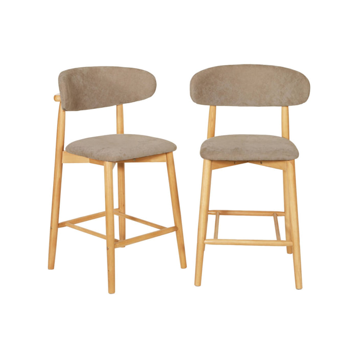 Tabouret de bar bois d'hévéa naturel et tissu chenille (lot de 2)  PAOLA