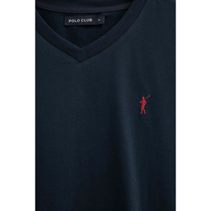 Camiseta azul marino de cuello pico con logo Rigby Go