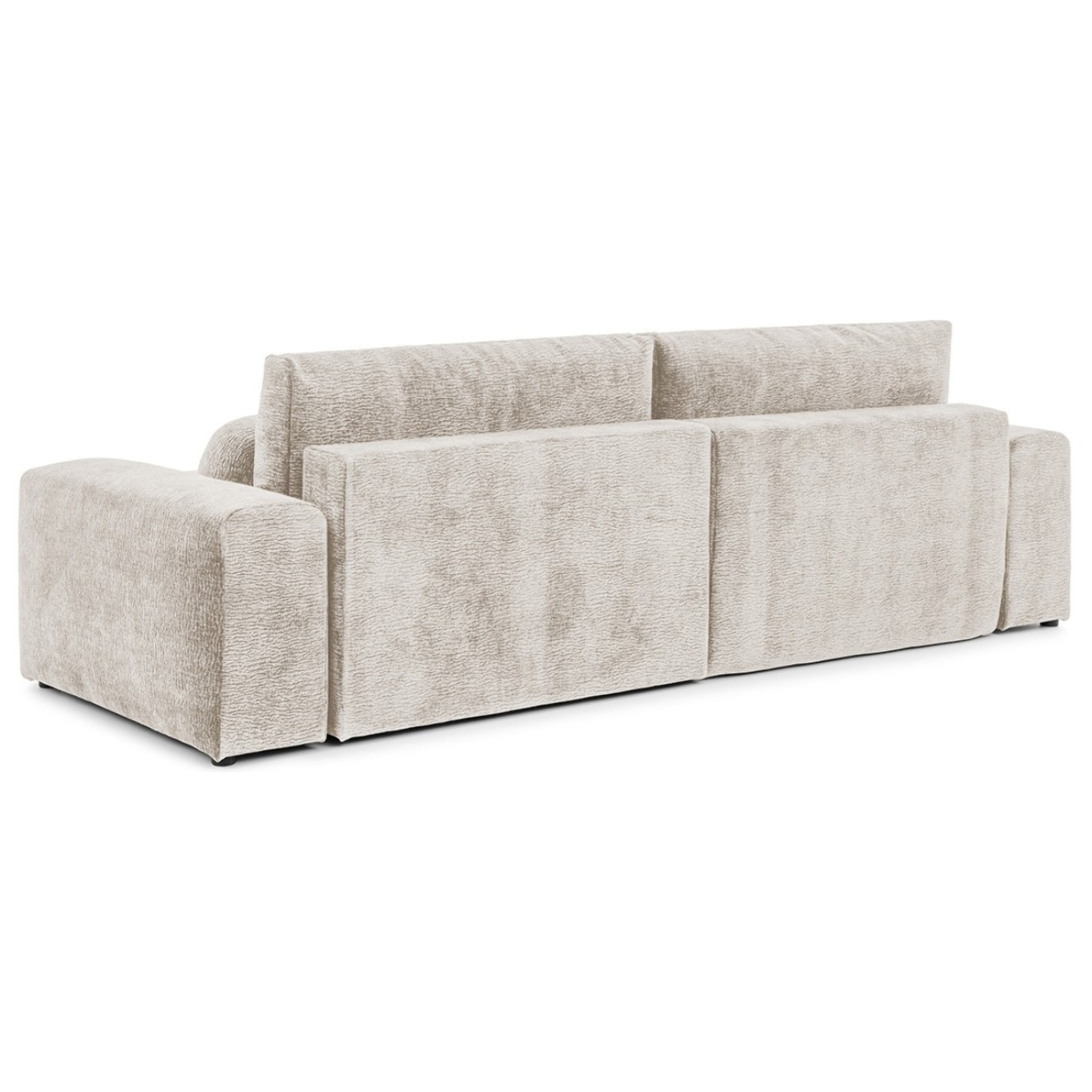 Constance - Canapé d'angle réversible 4 places convertible avec coffre en velours relief - Beige