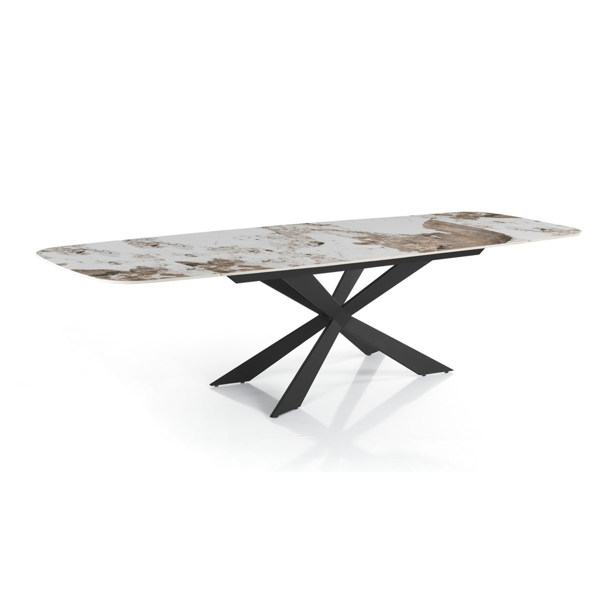 Table à manger ovale extensible Tomasucci GEMY 120 ONICE MARBLE - BLACK, céramique effet marbre onyx brillant et acier noir mat, 120 à 180 cm