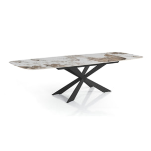 Table à manger ovale extensible Tomasucci GEMY 120 ONICE MARBLE - BLACK, céramique effet marbre onyx brillant et acier noir mat, 120 à 180 cm