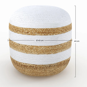 Pouf rond en jute, rayures blanches D40 cm - Billy