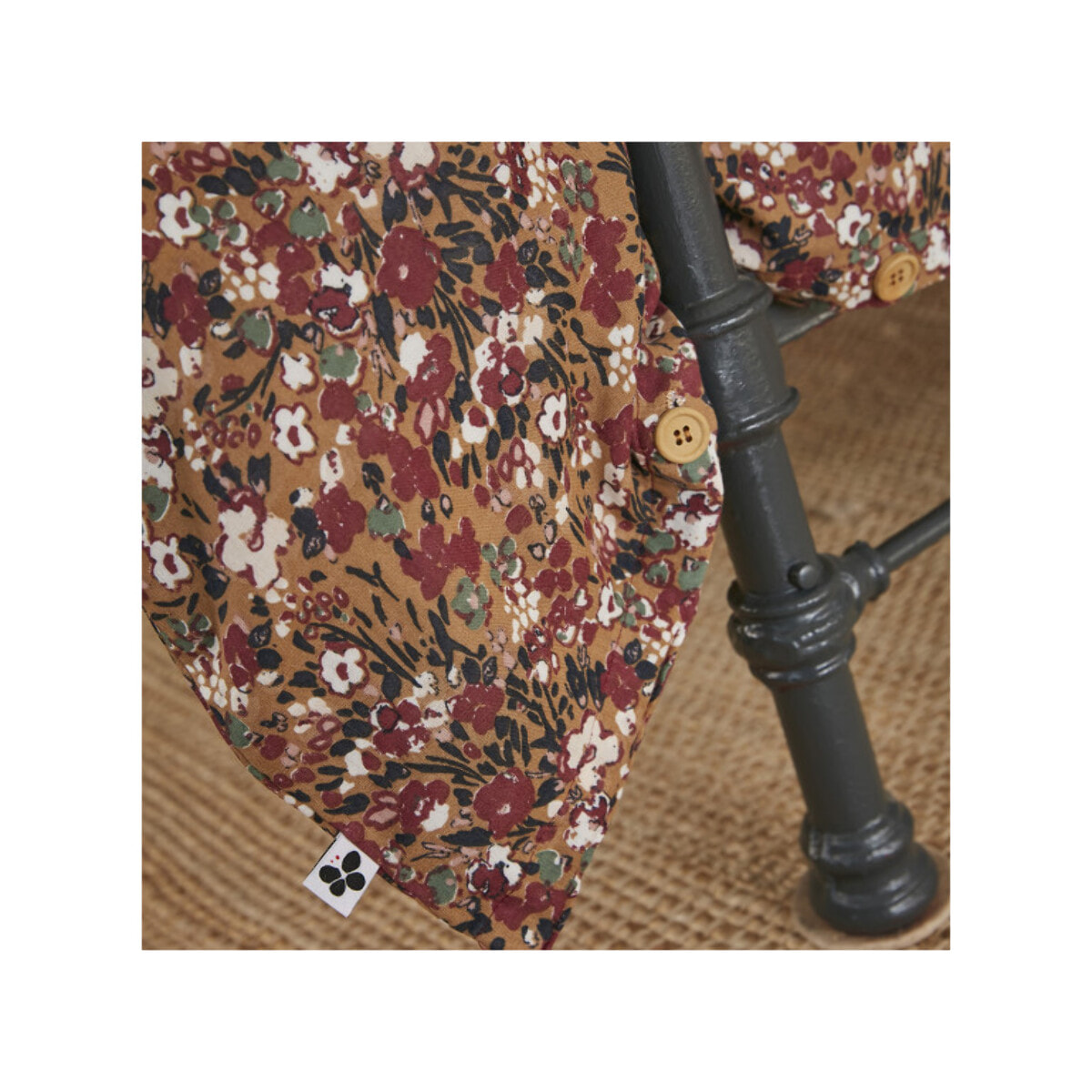 Housse de couette en gaze de coton camel avec motif fleuri - CAPUCINE
