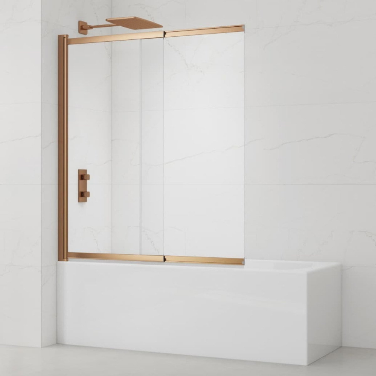 Swiss Aqua Technologies Vision 140x120 cm pare-baignoire coulissant en verre, traitement Easy Clean, or rose (SATVZVI120RG)