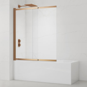 Swiss Aqua Technologies Vision 140x120 cm pare-baignoire coulissant en verre, traitement Easy Clean, or rose (SATVZVI120RG)