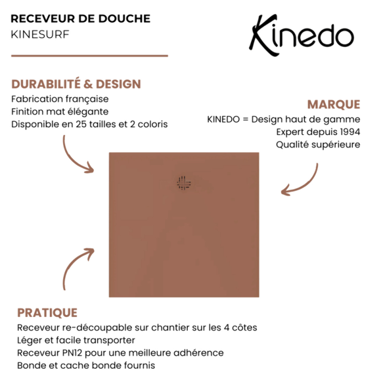 Receveur KINEDO Kinesurf Nova 100X80 Terracotta mat