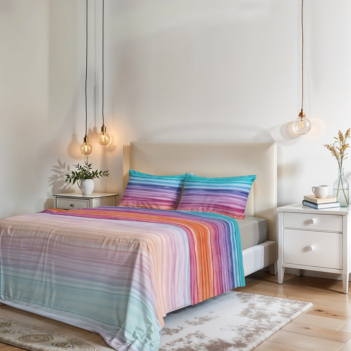 COMPLETO LETTO FANTASY, 100% Microfibra - RAINBOW