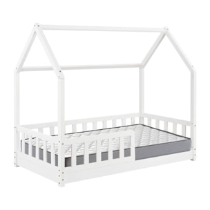 Set de cama infantil cabaña ''bosco'' blanco + colchón serenia 90x190cm (altura 17cm), transpirable, adaptable y atérmico
