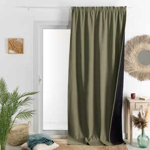 Rideau thermique phonique et semi occultant à galons fronceurs KONFOR - Kaki