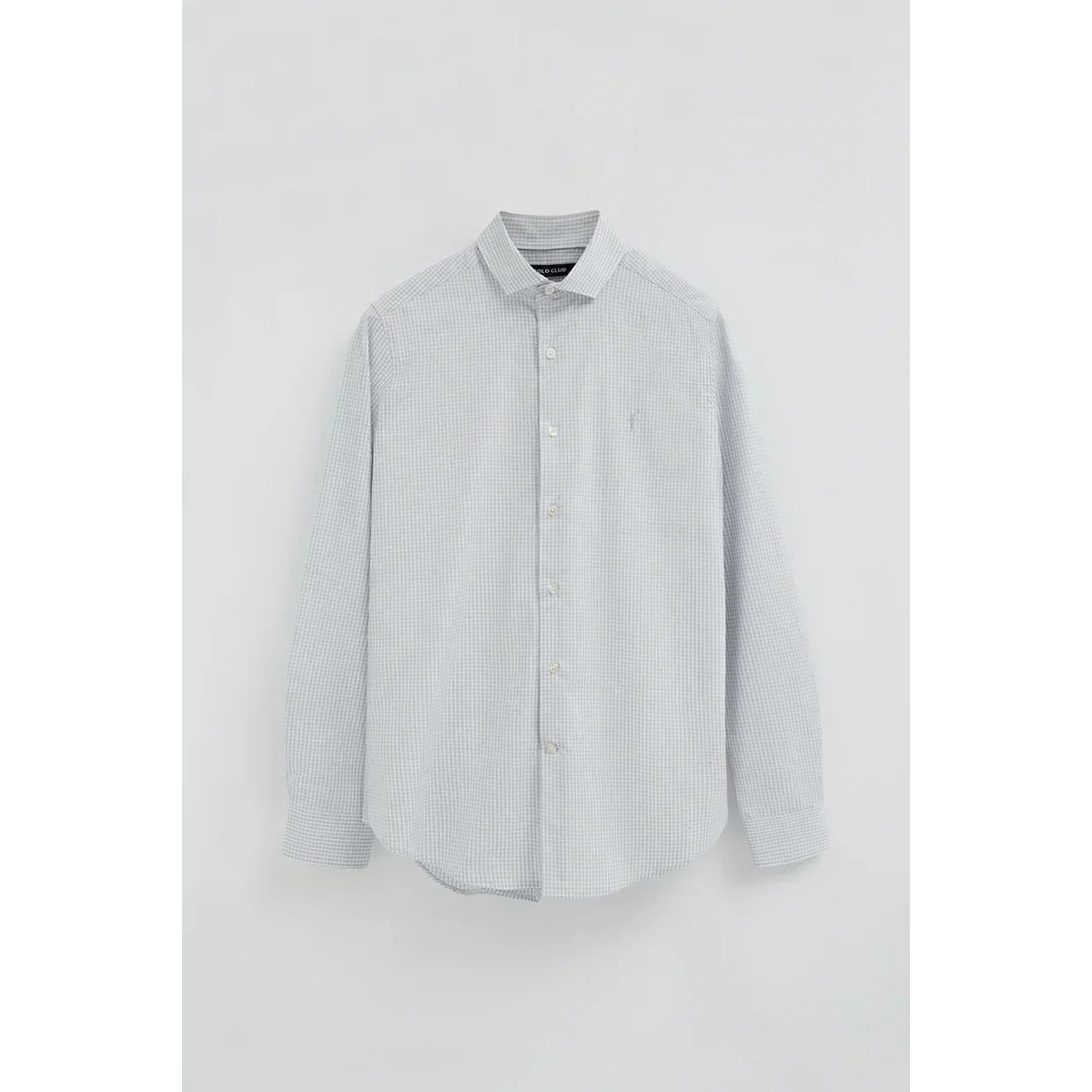 Camicia vichy azzurra slim fit con logo Rigby Go