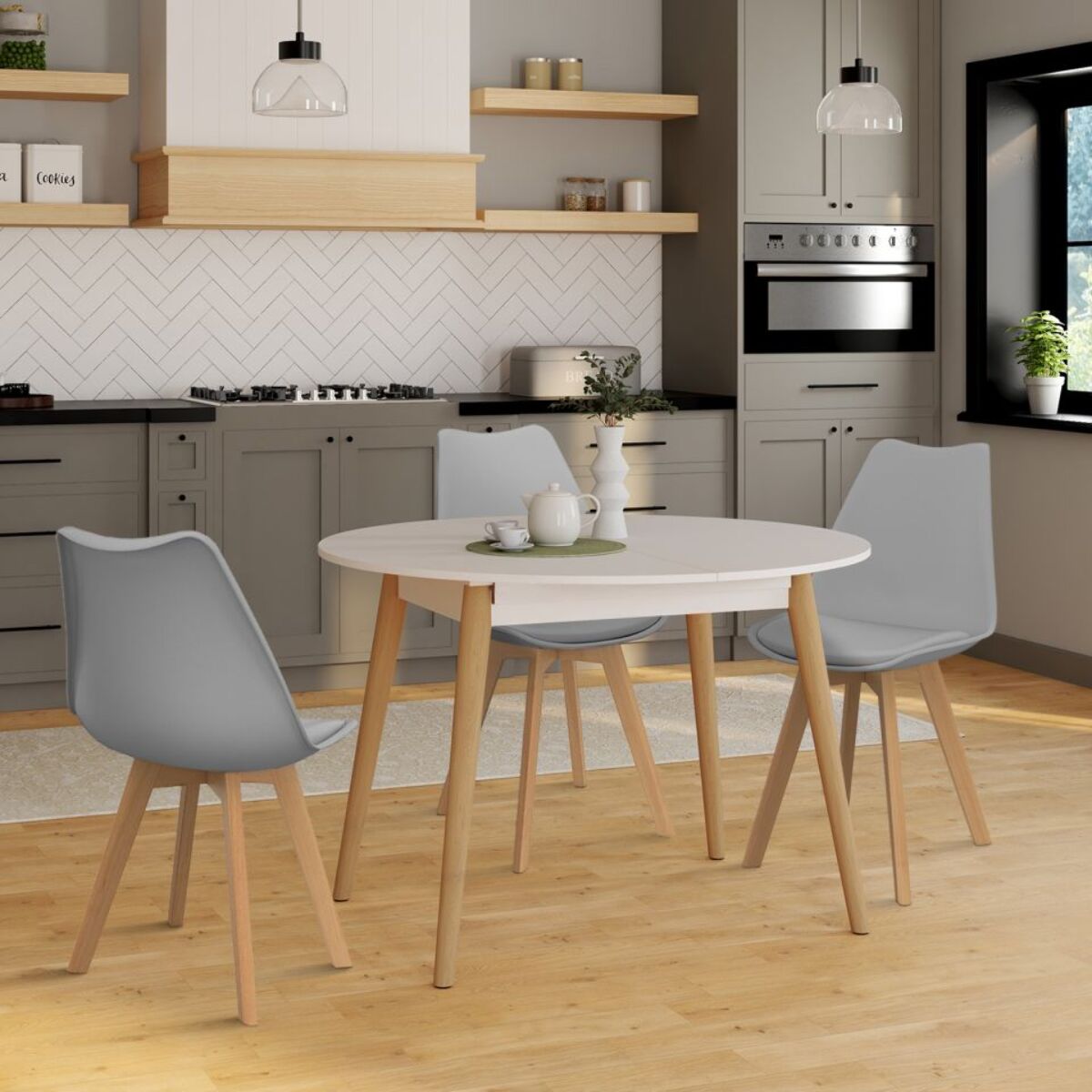 Table à manger ronde extensible Stacy bois et blanc Ø110-150cm