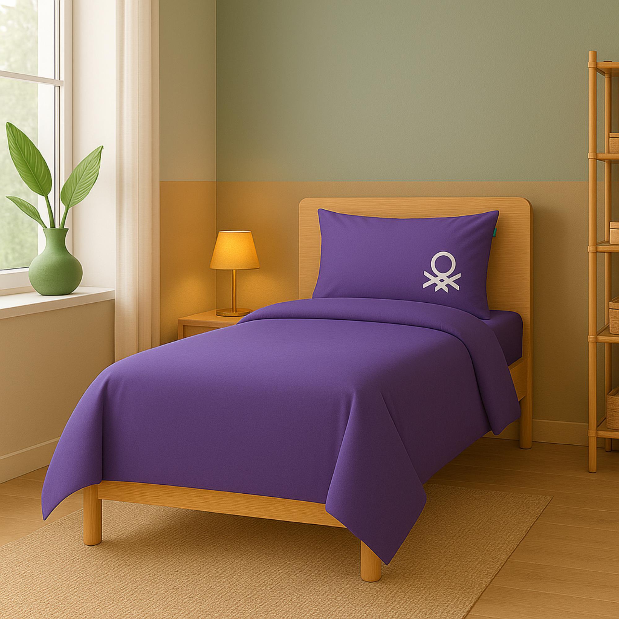 Set 2pc cama (funda nórdica 150x220cm + funda de almohada 63x63cm) verde y morado rainbow benetton 70%algodón + 30% poliéster