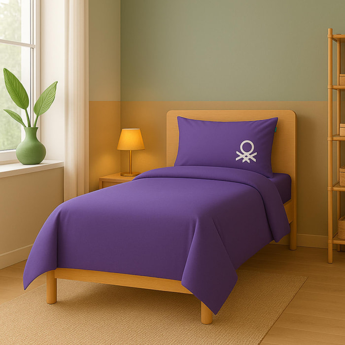 Set 2pc cama (funda nórdica 150x220cm + funda de almohada 63x63cm) verde y morado rainbow benetton 70%algodón + 30% poliéster