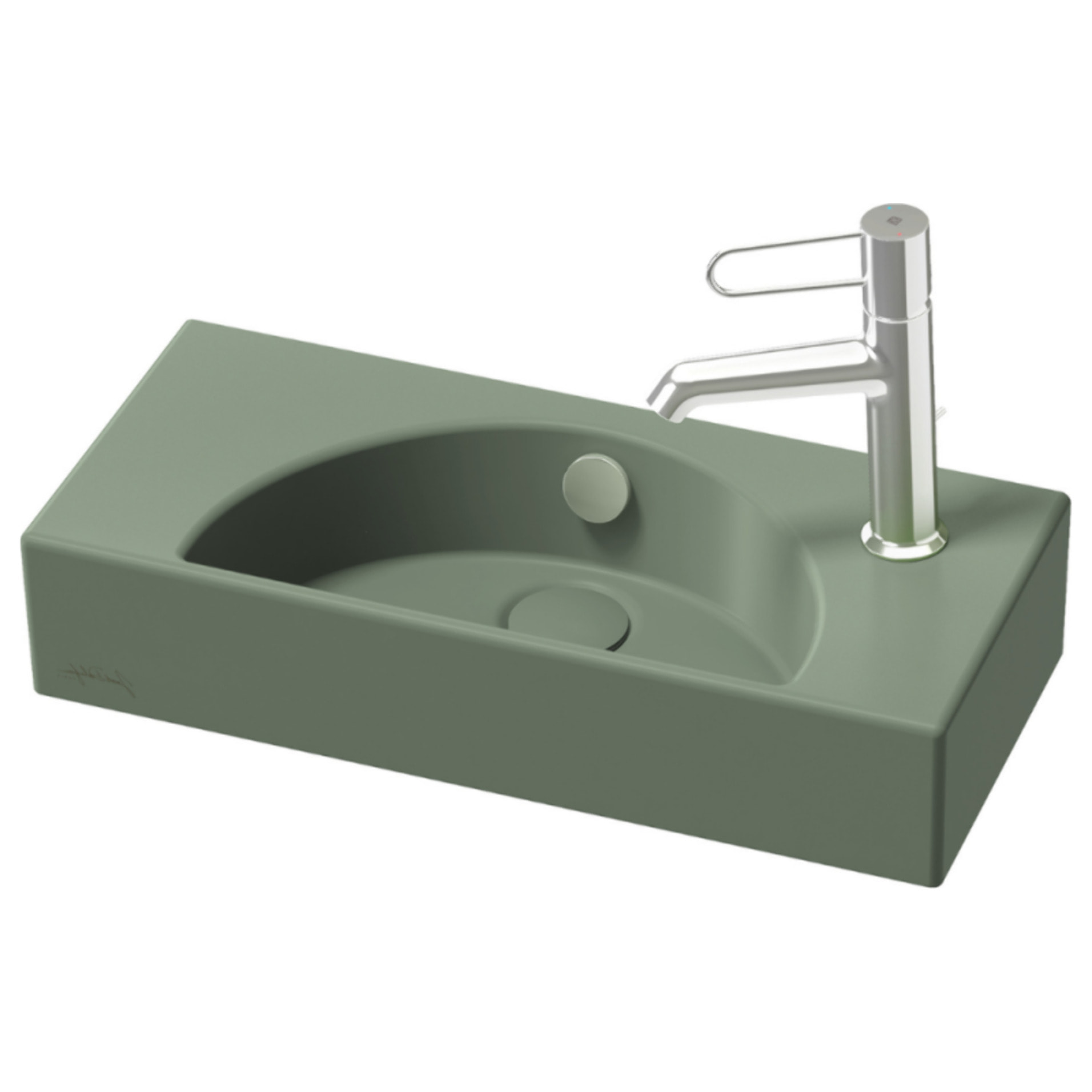 Lave-mains compact 50 cm Odéon Rive Gauche 1 trou de robinetterie à droite Kaki satiné