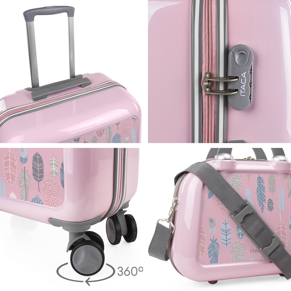 Juego De Maletas Pc Itaca Base Rosa Rosa Plumas