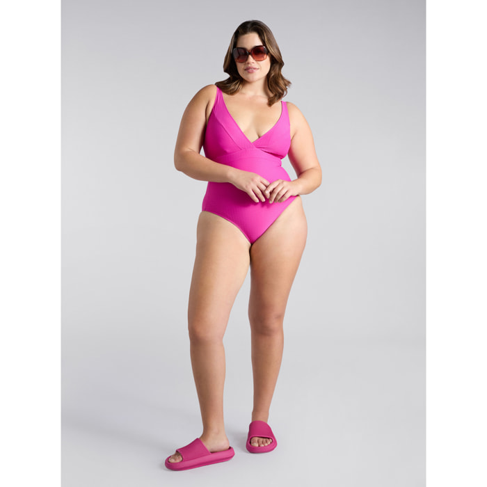 Fiorella Rubino - Bañador de una pieza con diseño de chevron y efecto 3D - Fuchsia