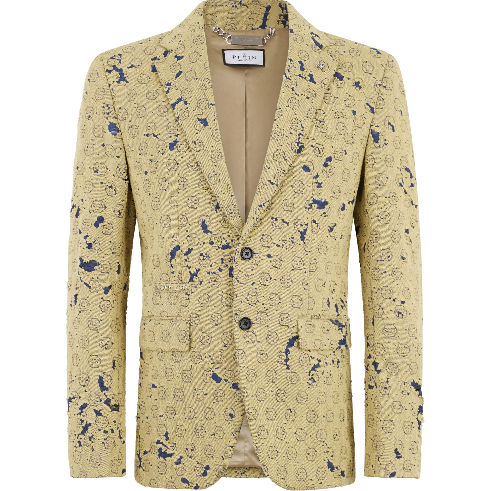 PHILIPP PLEIN Destroyed Denim Jacquard Blazer Monogram