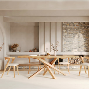 Chaise en bois d'hévéa clair et tissu bouclé crème - Vega