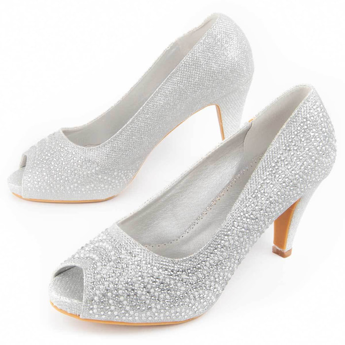 Zapato De Tacón - Plateado - Altura: 6 Cm