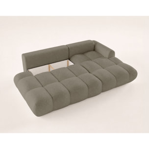Yulin - Canapé d'angle ouvert droit 4 places convertible avec coffre en tissu bouclette - Taupe
