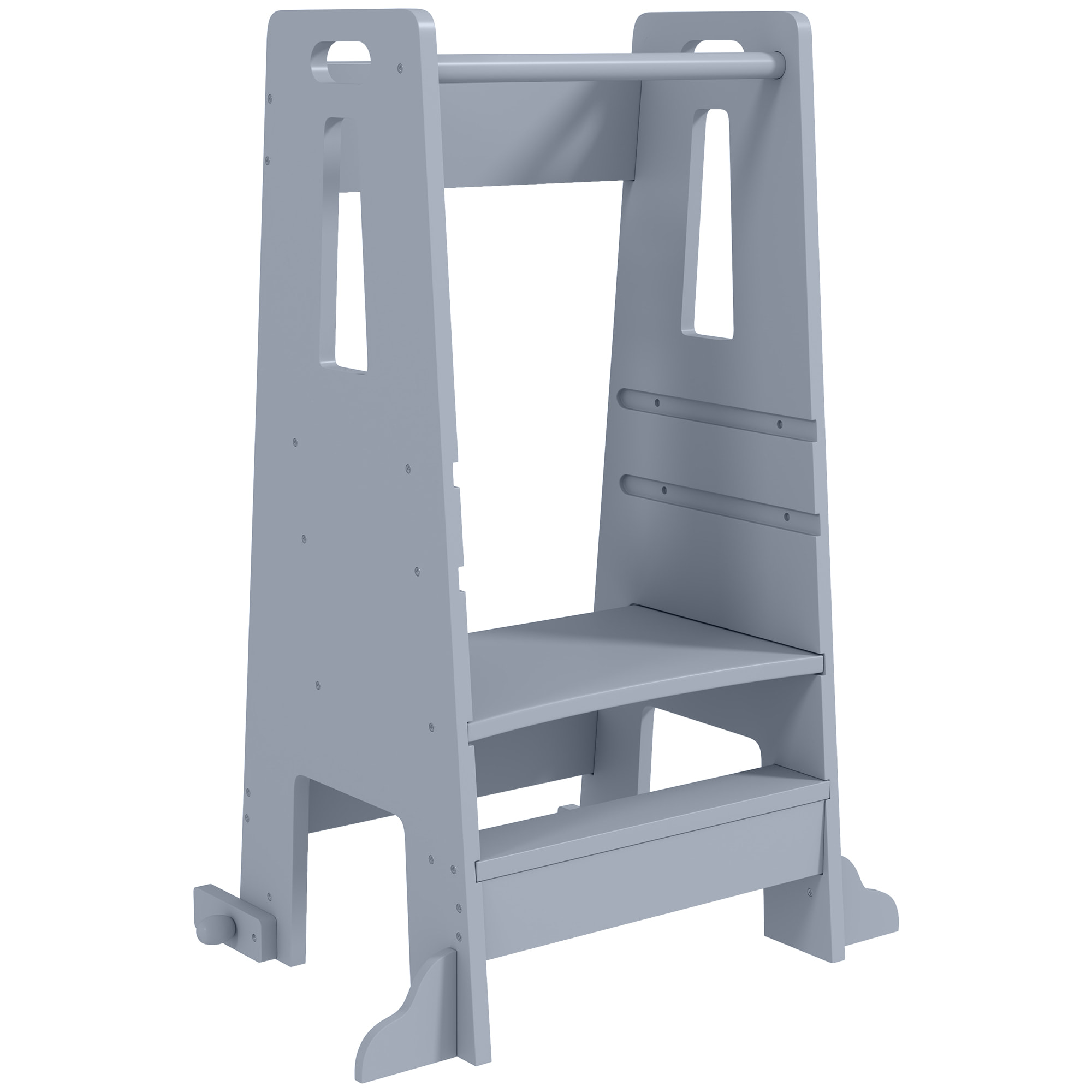 Torre de Aprendizaje Taburete de Aprendizaje para Niños de +3 Años con Pedal Altura Ajustable en 3 Niveles y Barrera de Seguridad para Baño Cocina 45x47,5x91 cm Gris