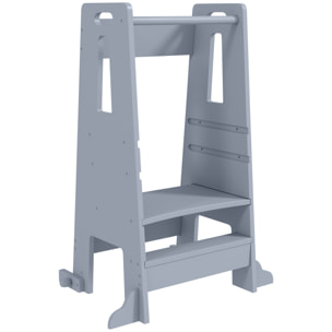 Torre de Aprendizaje Taburete de Aprendizaje para Niños de +3 Años con Pedal Altura Ajustable en 3 Niveles y Barrera de Seguridad para Baño Cocina 45x47,5x91 cm Gris