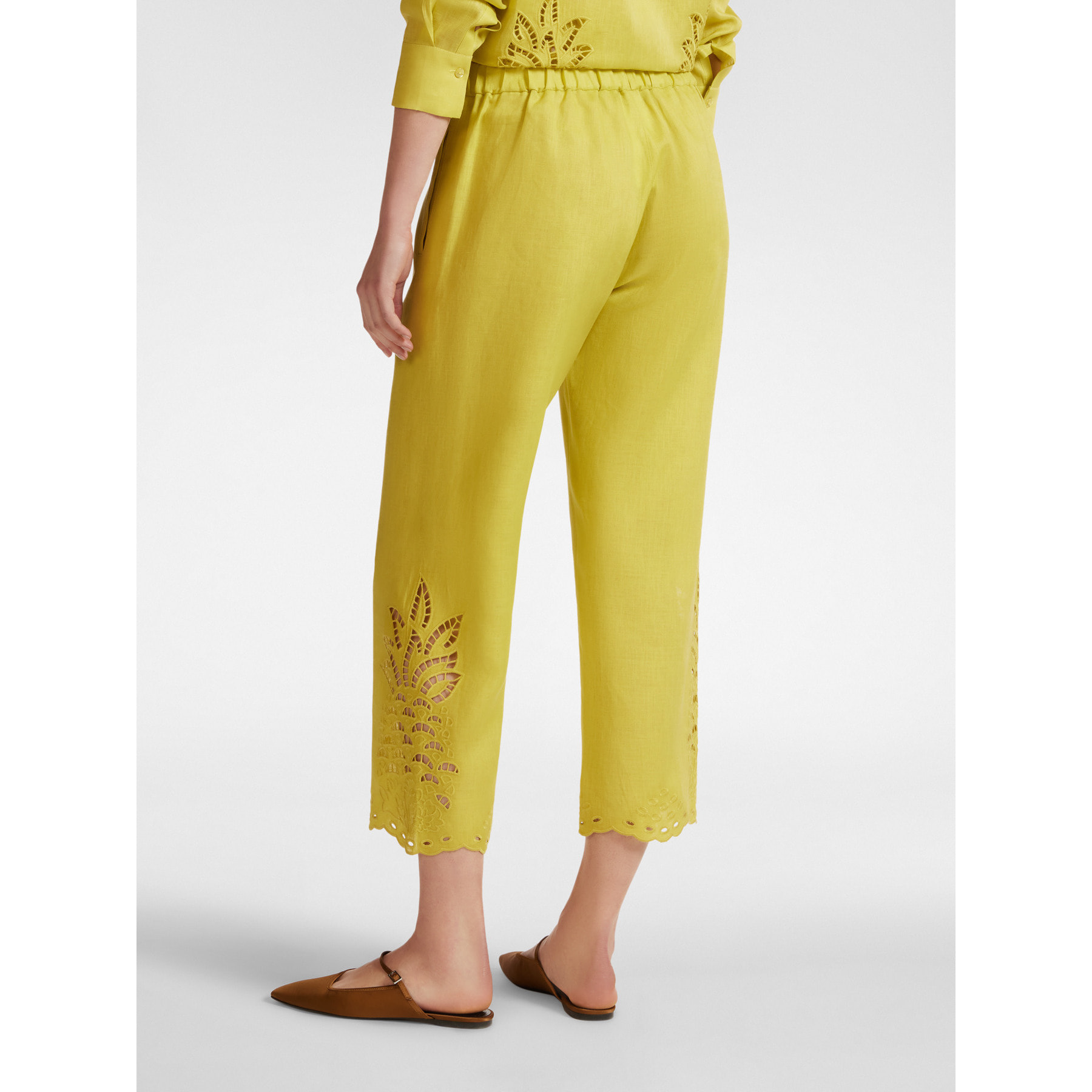 Elena Mirò - Pantaloni cropped ricamati in lino - Giallo